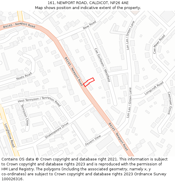 161, NEWPORT ROAD, CALDICOT, NP26 4AE: Location map and indicative extent of plot