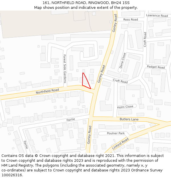 161, NORTHFIELD ROAD, RINGWOOD, BH24 1SS: Location map and indicative extent of plot