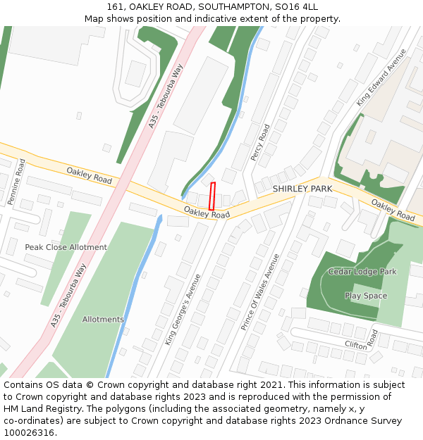 161, OAKLEY ROAD, SOUTHAMPTON, SO16 4LL: Location map and indicative extent of plot