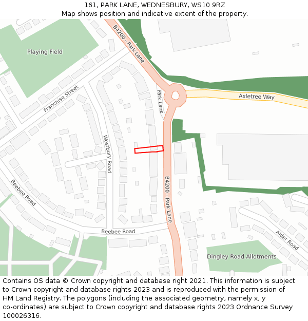 161, PARK LANE, WEDNESBURY, WS10 9RZ: Location map and indicative extent of plot