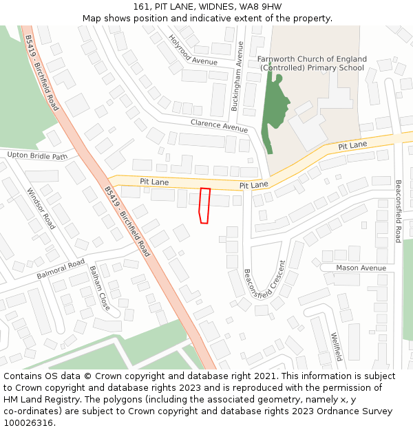 161, PIT LANE, WIDNES, WA8 9HW: Location map and indicative extent of plot