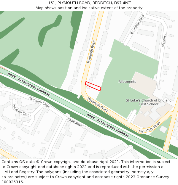 161, PLYMOUTH ROAD, REDDITCH, B97 4NZ: Location map and indicative extent of plot