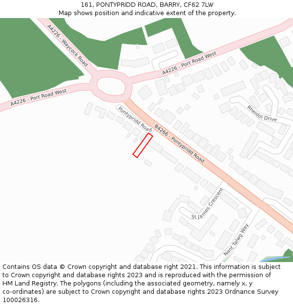 161, PONTYPRIDD ROAD, BARRY, CF62 7LW: Location map and indicative extent of plot