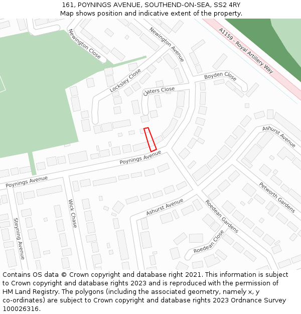 161, POYNINGS AVENUE, SOUTHEND-ON-SEA, SS2 4RY: Location map and indicative extent of plot