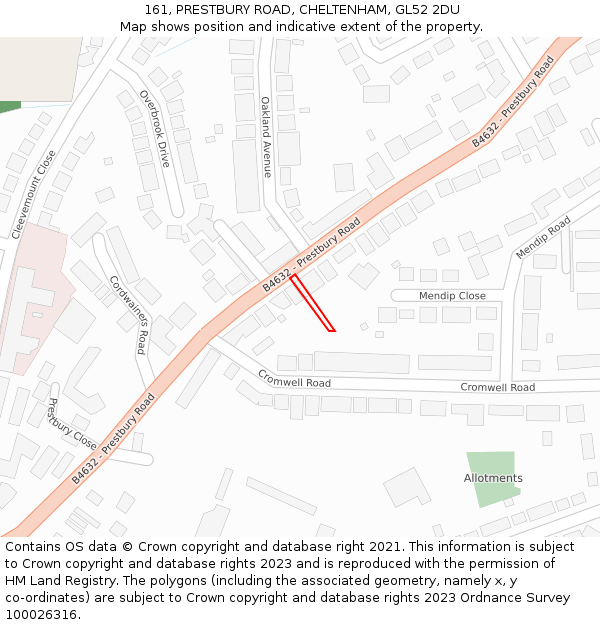 161, PRESTBURY ROAD, CHELTENHAM, GL52 2DU: Location map and indicative extent of plot