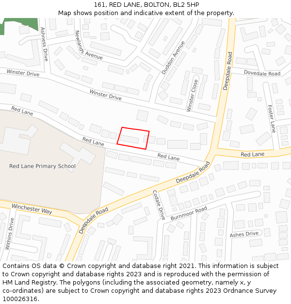 161, RED LANE, BOLTON, BL2 5HP: Location map and indicative extent of plot