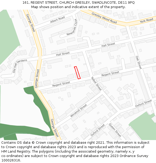 161, REGENT STREET, CHURCH GRESLEY, SWADLINCOTE, DE11 9PQ: Location map and indicative extent of plot