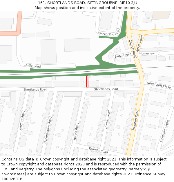 161, SHORTLANDS ROAD, SITTINGBOURNE, ME10 3JU: Location map and indicative extent of plot