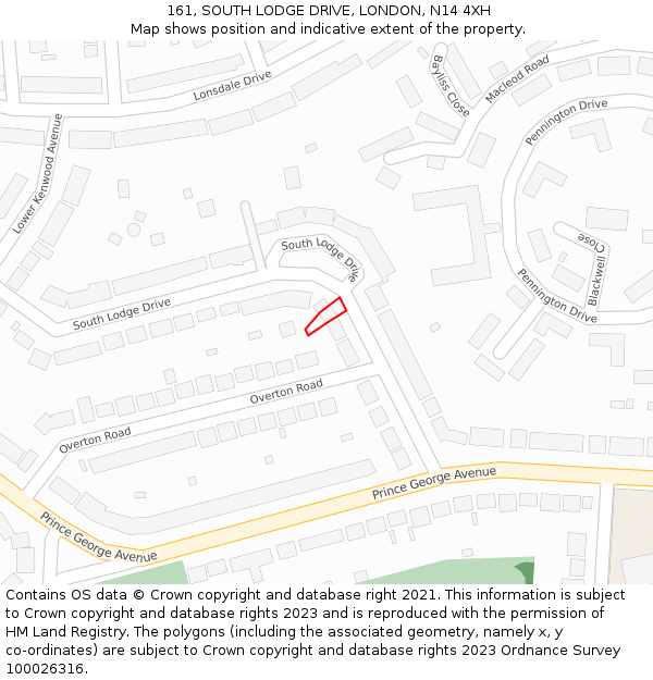161, SOUTH LODGE DRIVE, LONDON, N14 4XH: Location map and indicative extent of plot