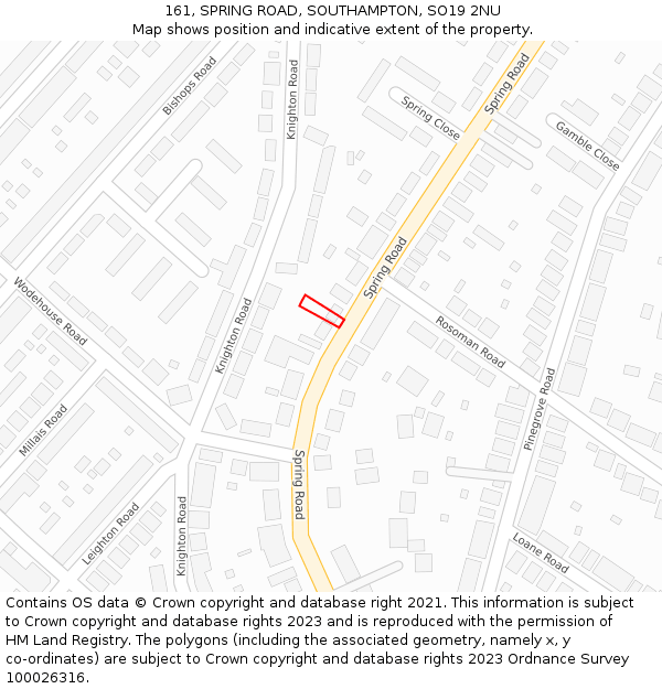 161, SPRING ROAD, SOUTHAMPTON, SO19 2NU: Location map and indicative extent of plot