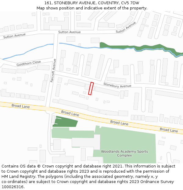 161, STONEBURY AVENUE, COVENTRY, CV5 7DW: Location map and indicative extent of plot