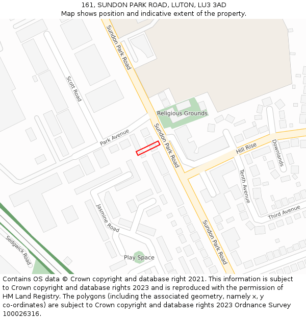 161, SUNDON PARK ROAD, LUTON, LU3 3AD: Location map and indicative extent of plot