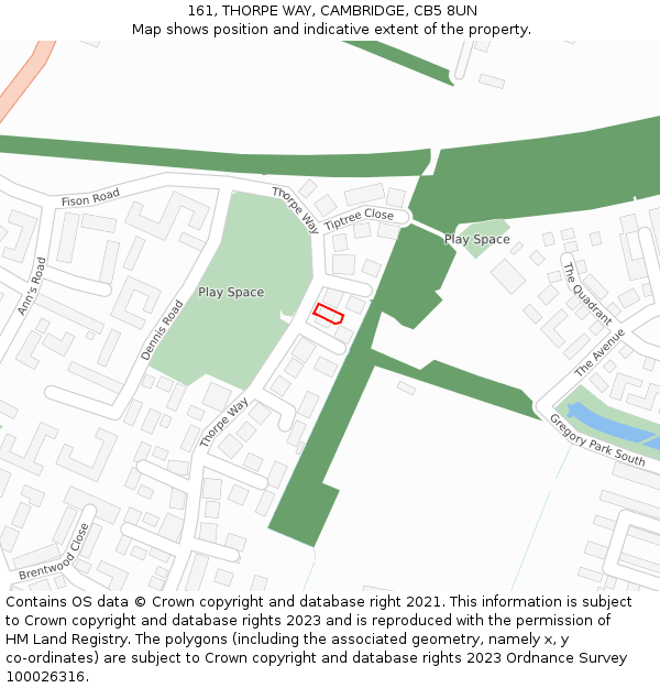 161, THORPE WAY, CAMBRIDGE, CB5 8UN: Location map and indicative extent of plot