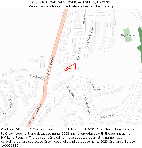 161, TRING ROAD, WENDOVER, AYLESBURY, HP22 6NZ: Location map and indicative extent of plot