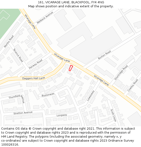 161, VICARAGE LANE, BLACKPOOL, FY4 4NG: Location map and indicative extent of plot