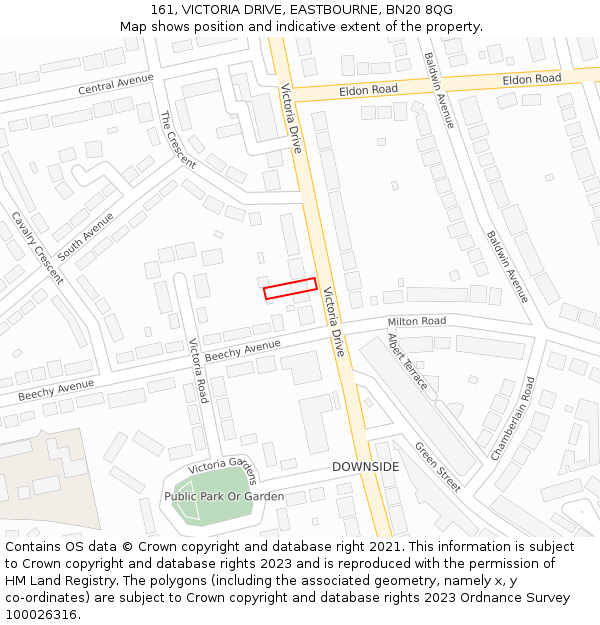 161, VICTORIA DRIVE, EASTBOURNE, BN20 8QG: Location map and indicative extent of plot