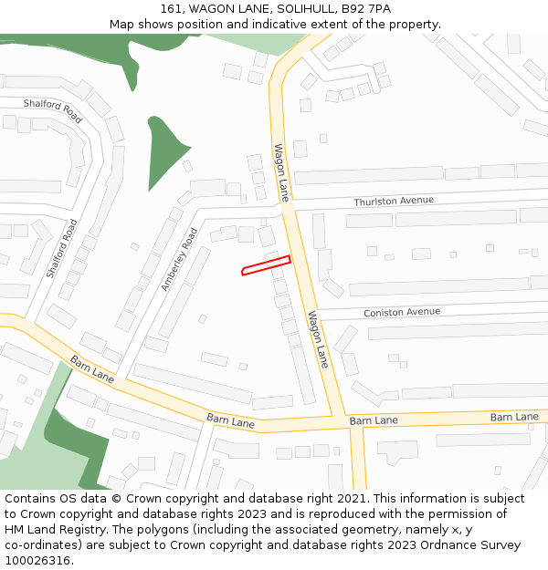 161, WAGON LANE, SOLIHULL, B92 7PA: Location map and indicative extent of plot