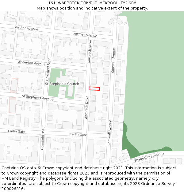 161, WARBRECK DRIVE, BLACKPOOL, FY2 9RA: Location map and indicative extent of plot