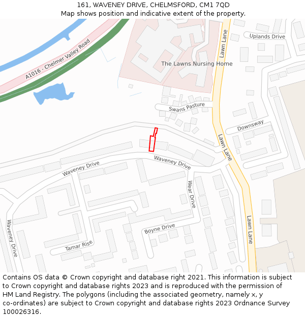 161, WAVENEY DRIVE, CHELMSFORD, CM1 7QD: Location map and indicative extent of plot