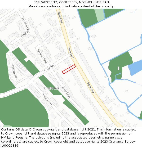 161, WEST END, COSTESSEY, NORWICH, NR8 5AN: Location map and indicative extent of plot