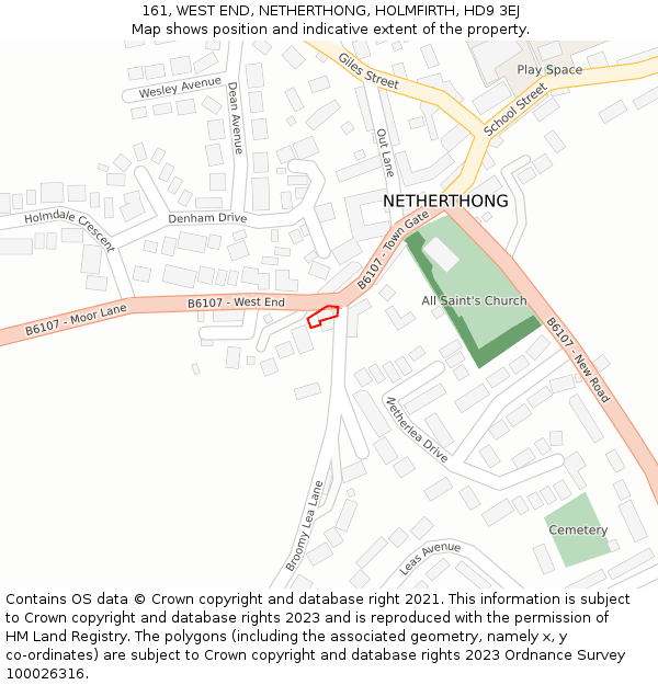 161, WEST END, NETHERTHONG, HOLMFIRTH, HD9 3EJ: Location map and indicative extent of plot
