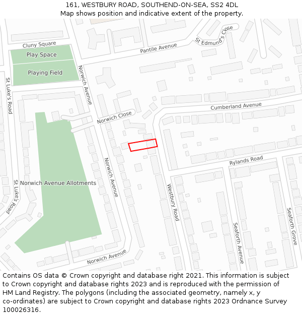 161, WESTBURY ROAD, SOUTHEND-ON-SEA, SS2 4DL: Location map and indicative extent of plot