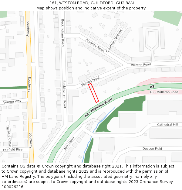 161, WESTON ROAD, GUILDFORD, GU2 8AN: Location map and indicative extent of plot