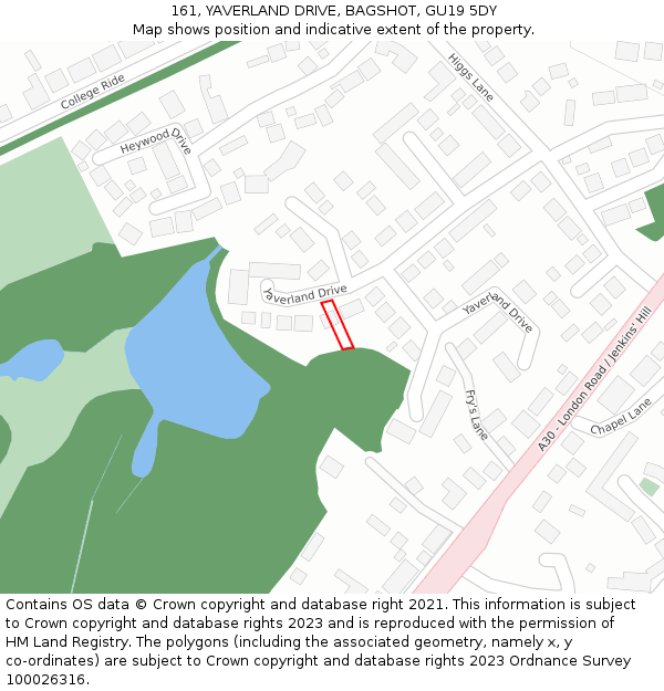 161, YAVERLAND DRIVE, BAGSHOT, GU19 5DY: Location map and indicative extent of plot