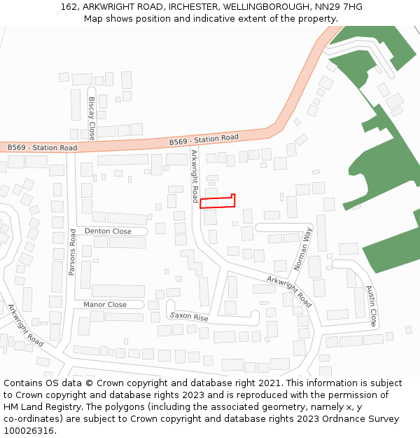 162, ARKWRIGHT ROAD, IRCHESTER, WELLINGBOROUGH, NN29 7HG: Location map and indicative extent of plot