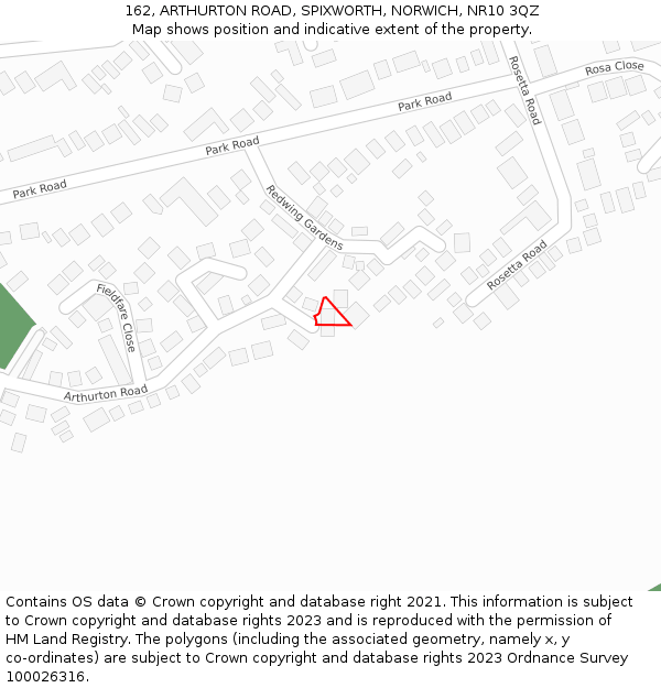 162, ARTHURTON ROAD, SPIXWORTH, NORWICH, NR10 3QZ: Location map and indicative extent of plot