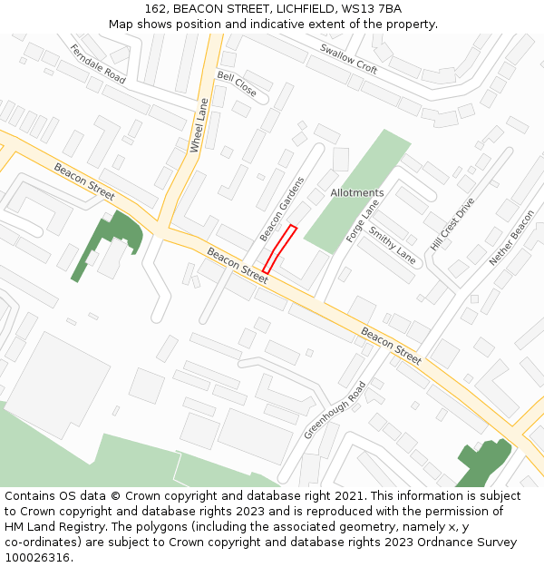 162, BEACON STREET, LICHFIELD, WS13 7BA: Location map and indicative extent of plot