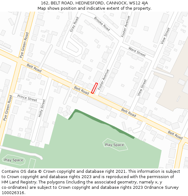 162, BELT ROAD, HEDNESFORD, CANNOCK, WS12 4JA: Location map and indicative extent of plot