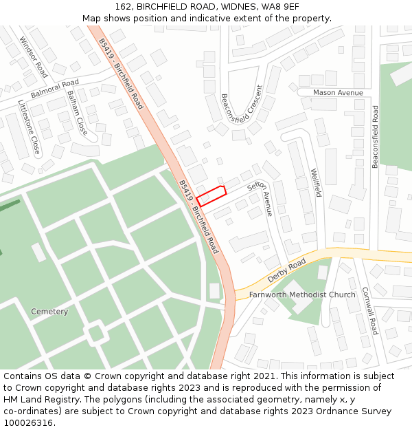 162, BIRCHFIELD ROAD, WIDNES, WA8 9EF: Location map and indicative extent of plot