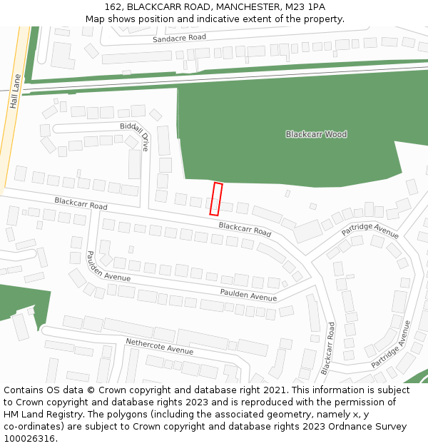 162, BLACKCARR ROAD, MANCHESTER, M23 1PA: Location map and indicative extent of plot