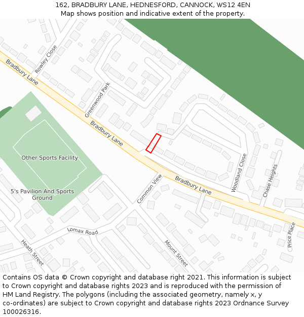 162, BRADBURY LANE, HEDNESFORD, CANNOCK, WS12 4EN: Location map and indicative extent of plot