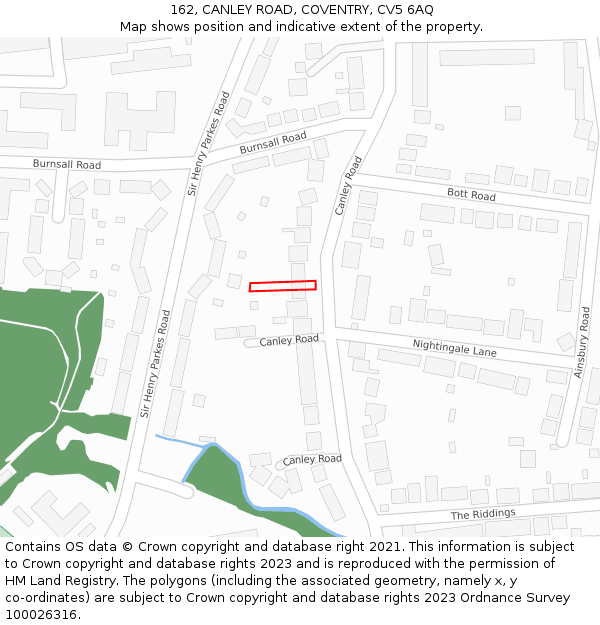 162, CANLEY ROAD, COVENTRY, CV5 6AQ: Location map and indicative extent of plot