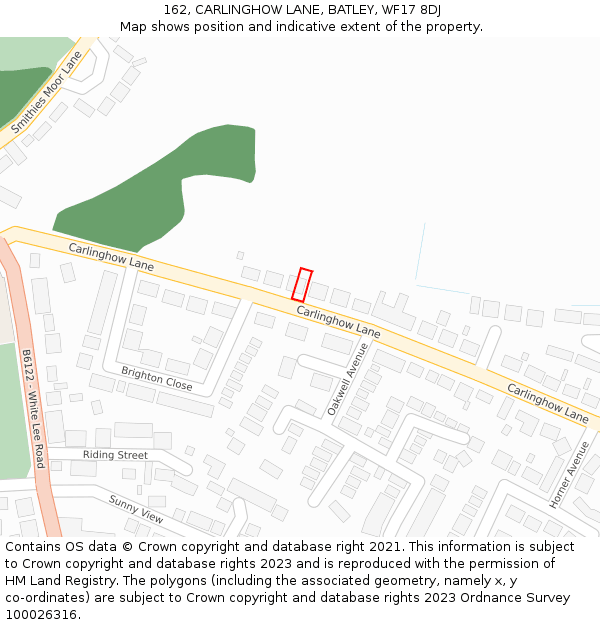 162, CARLINGHOW LANE, BATLEY, WF17 8DJ: Location map and indicative extent of plot