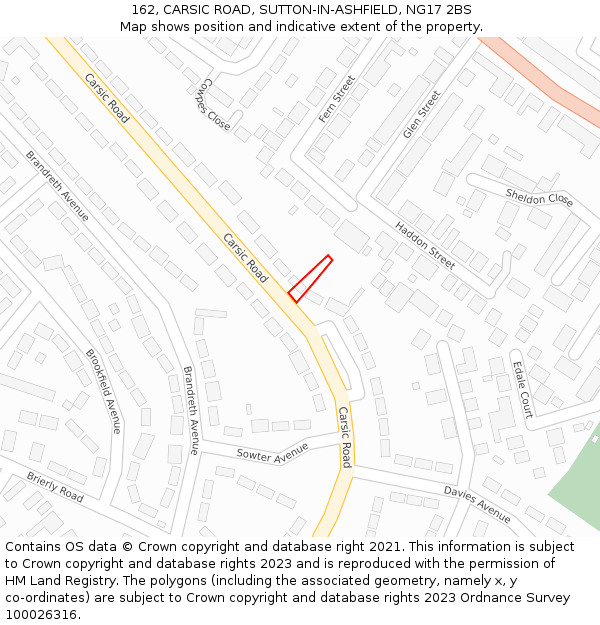 162, CARSIC ROAD, SUTTON-IN-ASHFIELD, NG17 2BS: Location map and indicative extent of plot