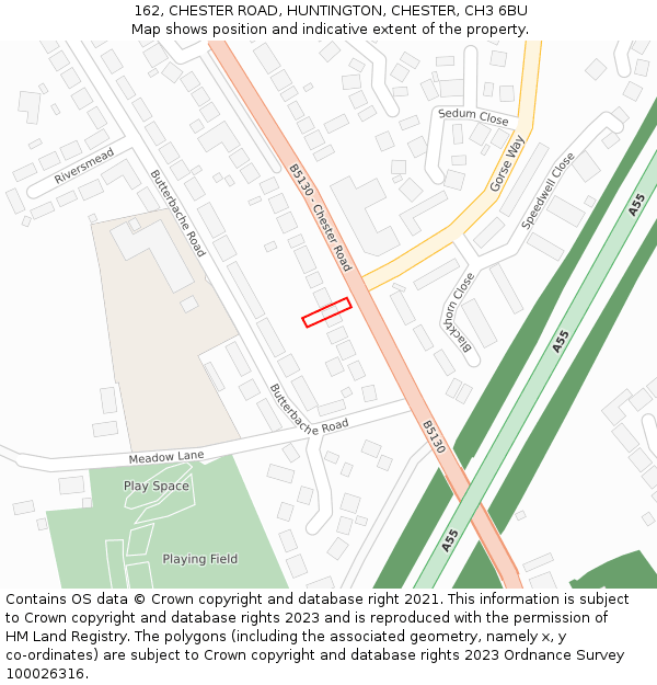 162, CHESTER ROAD, HUNTINGTON, CHESTER, CH3 6BU: Location map and indicative extent of plot