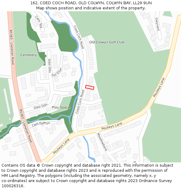 162, COED COCH ROAD, OLD COLWYN, COLWYN BAY, LL29 9UN: Location map and indicative extent of plot