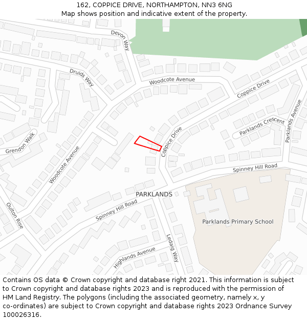 162, COPPICE DRIVE, NORTHAMPTON, NN3 6NG: Location map and indicative extent of plot