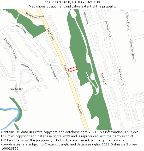 162, CRAG LANE, HALIFAX, HX2 8UB: Location map and indicative extent of plot