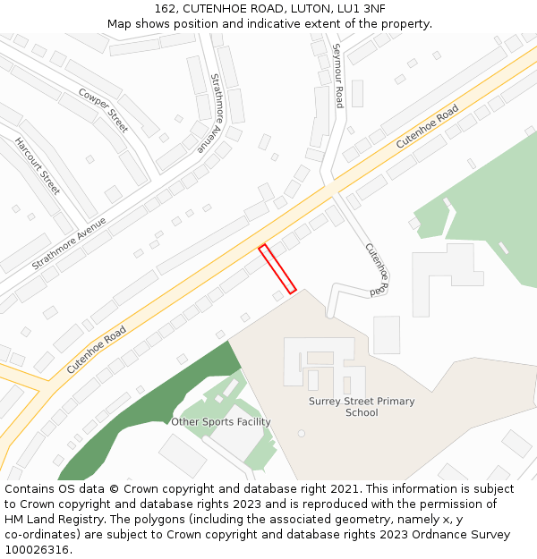 162, CUTENHOE ROAD, LUTON, LU1 3NF: Location map and indicative extent of plot