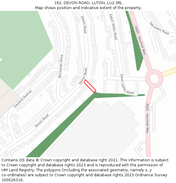 162, DEVON ROAD, LUTON, LU2 0RL: Location map and indicative extent of plot