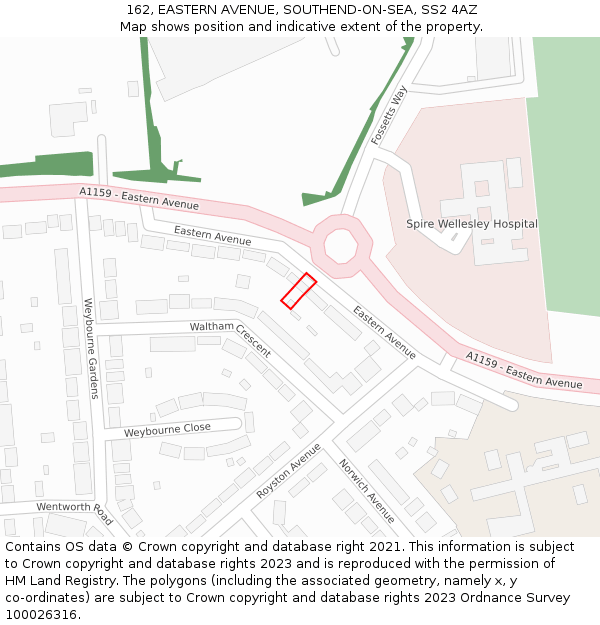 162, EASTERN AVENUE, SOUTHEND-ON-SEA, SS2 4AZ: Location map and indicative extent of plot