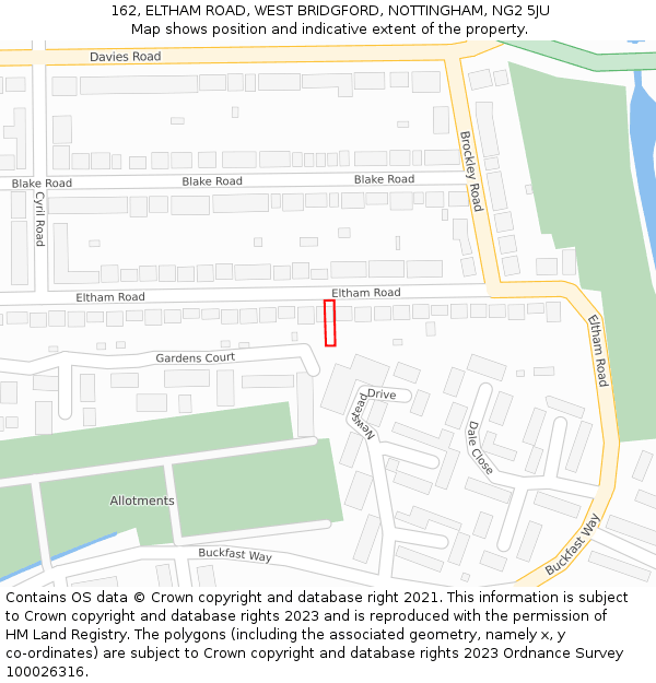 162, ELTHAM ROAD, WEST BRIDGFORD, NOTTINGHAM, NG2 5JU: Location map and indicative extent of plot