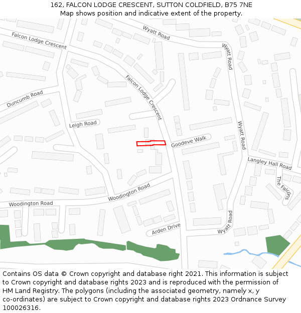 162, FALCON LODGE CRESCENT, SUTTON COLDFIELD, B75 7NE: Location map and indicative extent of plot