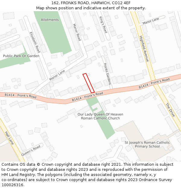 162, FRONKS ROAD, HARWICH, CO12 4EF: Location map and indicative extent of plot