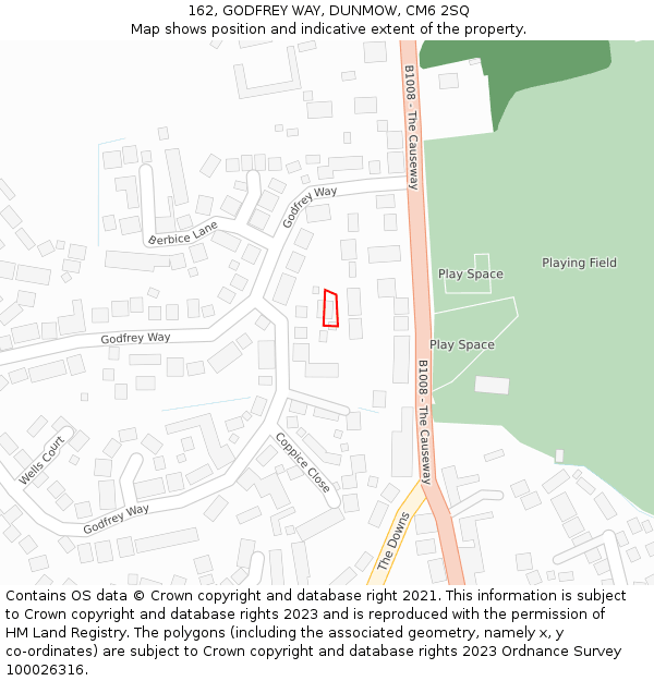 162, GODFREY WAY, DUNMOW, CM6 2SQ: Location map and indicative extent of plot