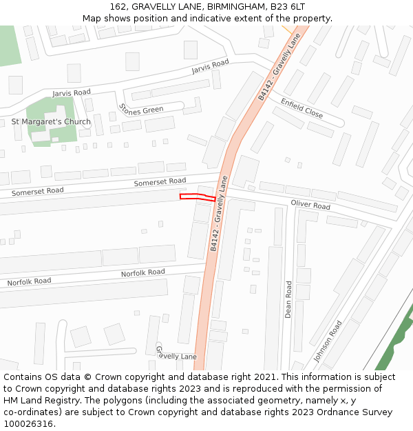 162, GRAVELLY LANE, BIRMINGHAM, B23 6LT: Location map and indicative extent of plot